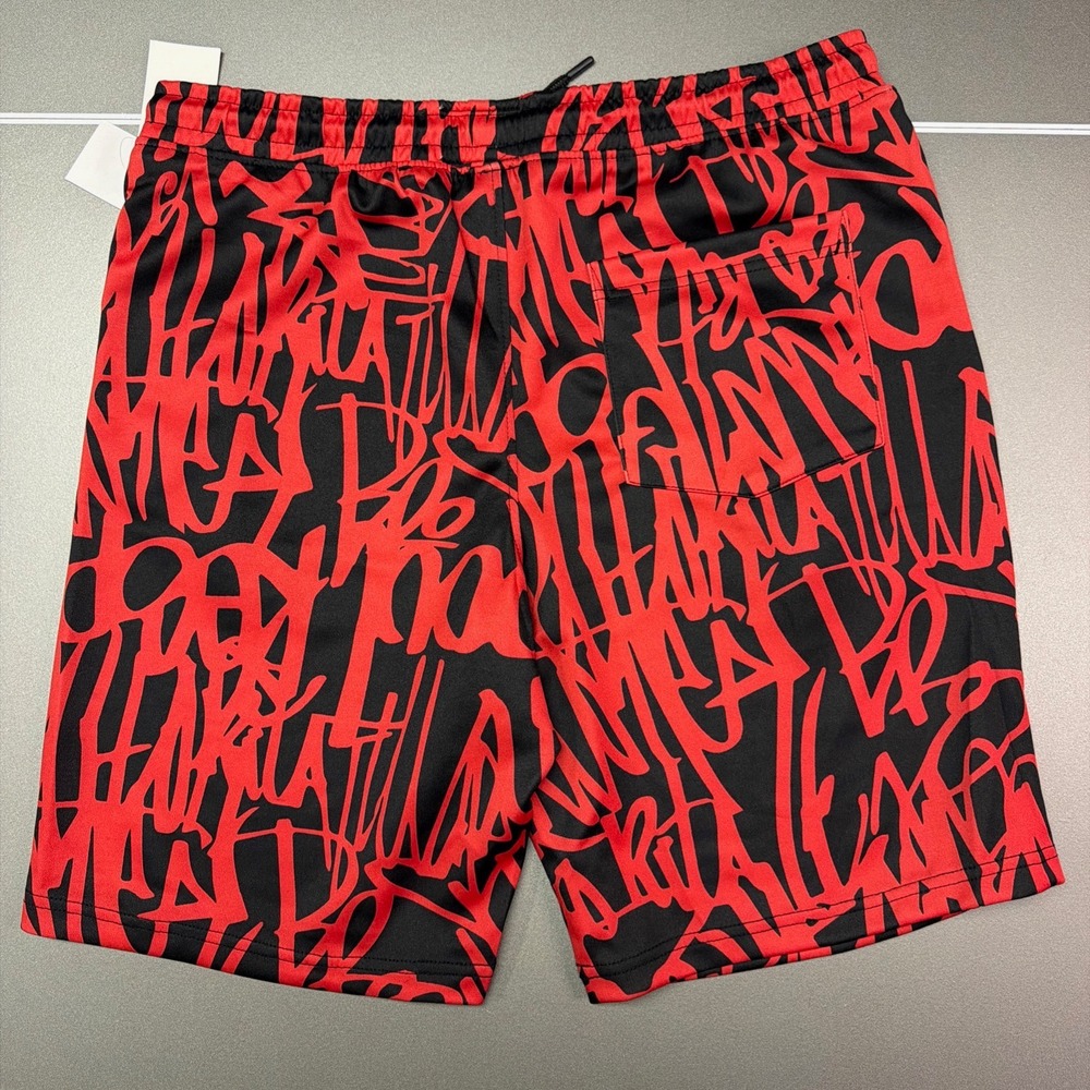 Fresh Prints of Bel-Air Mens Graffiti Shorts Black Red Large NWT D2307-Y3087